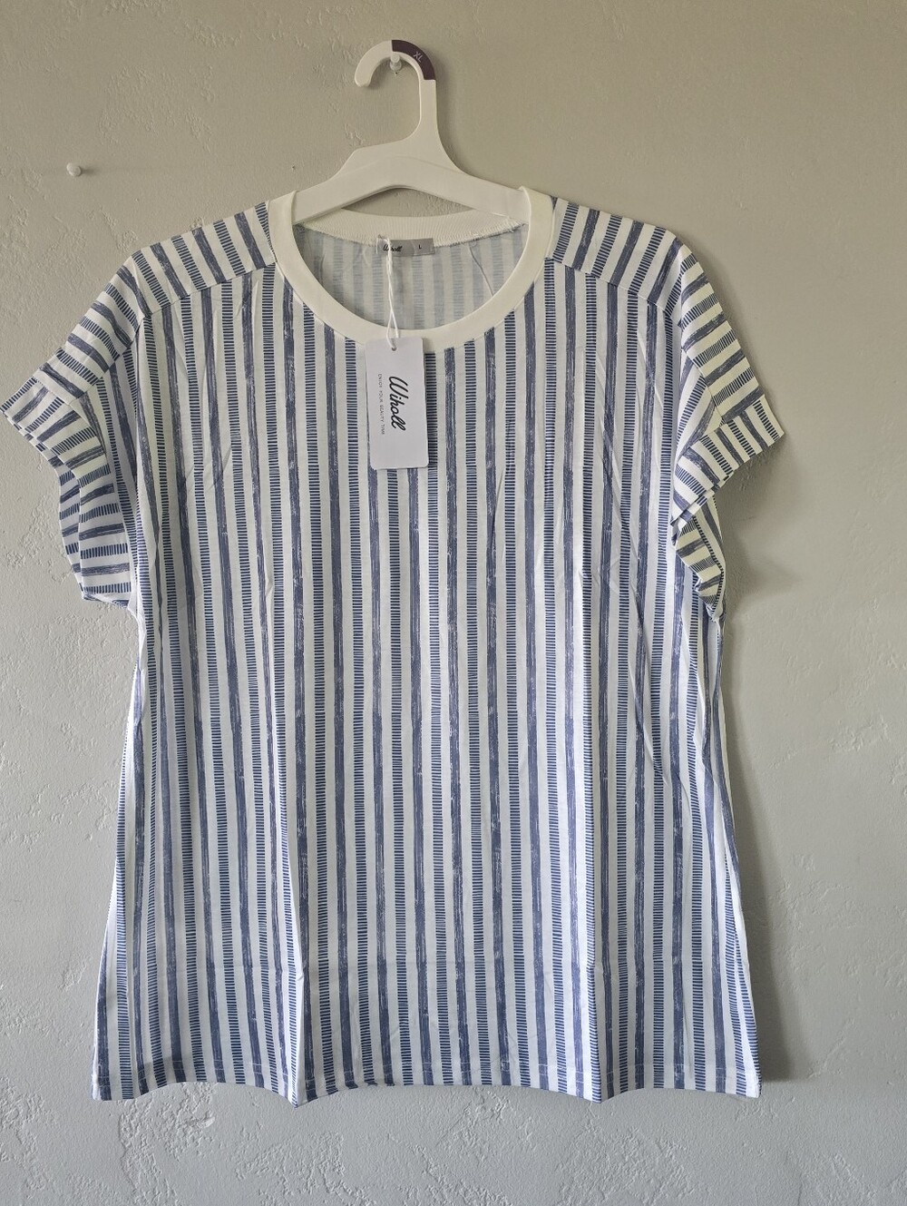 Blue & White Vertical Stripe Short Sleeve Top